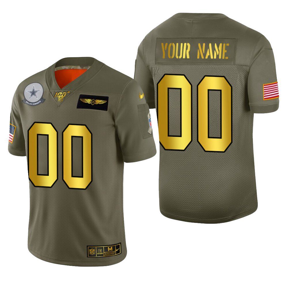 Dallas Cowboys Custom 2019 Salute To Service Nfl 100 Mens Jersey Metallic