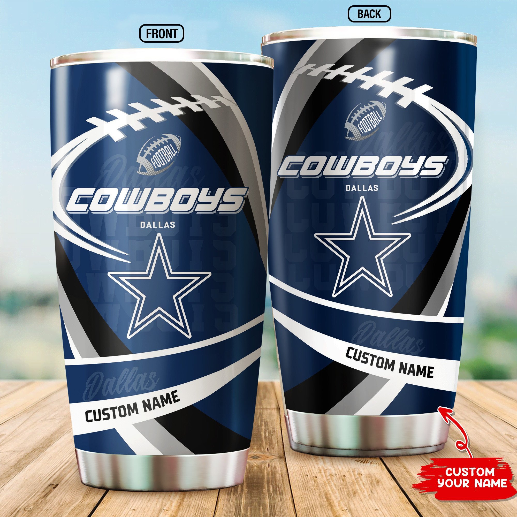 Dallas Cowboys Custom Name Tumbler - Show Your Cowboys Pride with a Custom Tumbler