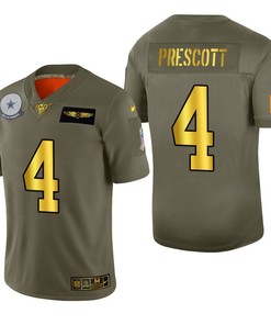 Dallas Cowboys Dak Prescott 2019 Salute To Service Nfl 100 Mens Jersey Metallic
