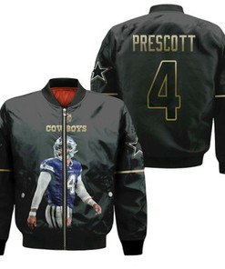 Dallas Cowboys Dak Prescott 4 NFL Legend Player American Football Gold City Edition Gift For Cowboys Fans Bomber Jacket
