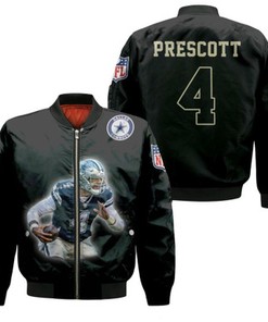 Dallas Cowboys Dak Prescott 4 NFL Legendary Captain Black Gift For Cowboys Fans Bomber Jacket