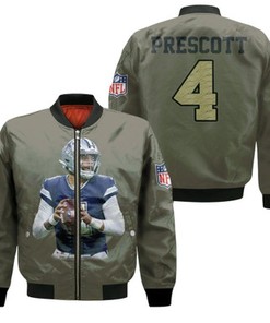 Dallas Cowboys Dak Prescott 4 NFL Legendary Captain Grey Gift For Cowboys Fans Bomber Jacket