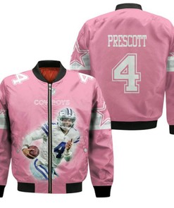 Dallas Cowboys Dak Prescott 4 NFL Legendary Captain Pink Gift For Cowboys Fans Bomber Jacket