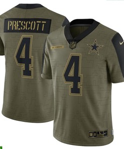 Dallas Cowboys Dak Prescott 4 Nfl Olive 2021 Salute To Service Retired Player Men Jersey For Cowboys Fans