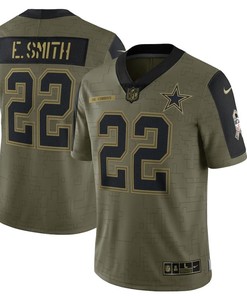 Dallas Cowboys Emmitt Smith 22 Nfl Olive 2021 Salute To Service Retired Player Men Jersey For Cowboys Fans