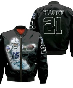 Dallas Cowboys Ezekiel Elliott 21 NFL Legendary Captain Black Gift For Cowboys Fans Bomber Jacket