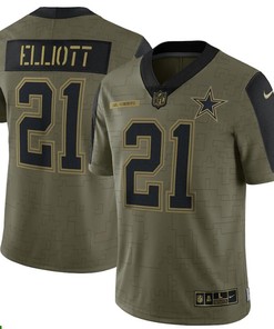 Dallas Cowboys Ezekiel Elliott 21 Nfl Olive 2021 Salute To Service Retired Player Men Jersey For Cowboys Fans