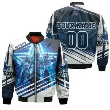 Dallas Cowboys Jaylon Smith 54 Sean Lee 50 Leighton Vander Esch 55 3D Personalized Bomber Jacket Model 1629