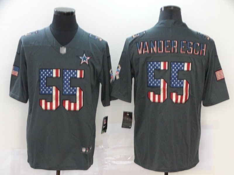 Dallas Cowboys Leighton Vander Esch #55 Nfl 2020 American Flag Grey Jersey