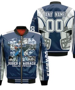 Dallas Cowboys Roger Staubach 00 Blue Jersey Style Gift With Custom Number Name For Cowboys Fans Bomber Jacket