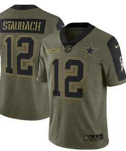 Dallas Cowboys Roger Staubach 12 Nfl Olive 2021 Salute To Service Retired Player Men Jersey For Cowboys Fans