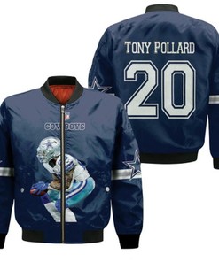 Dallas Cowboys Tony Pollard 20 Legendary Captain Navy Gift For Cowboys Fans Bomber Jacket