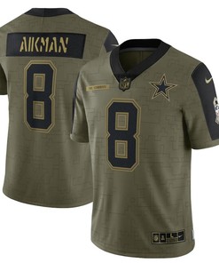 Dallas Cowboys Troy Aikman 8 Nfl Olive 2021 Salute To Service Retired Player Men Jersey For Cowboys Fans