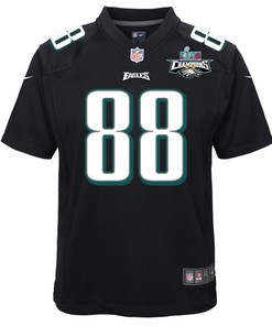 Dallas Goedert 88 Philadelphia Eagles Super Bowl LVII Champions 2 Stars Youth Game Jersey - Black