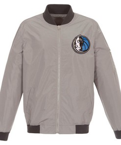 Dallas Mavericks JH Design Lightweight Nylon Full-Zip Bomber Jacket - Gray/Charcoal