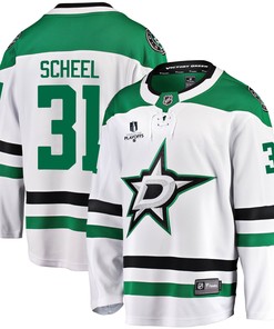 Dallas Stars Adam Scheel 31 Away 2022 Stanley Cup Playoffs Breakaway Men Jersey - White