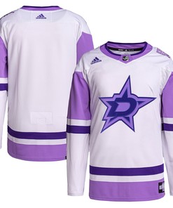 Dallas Stars Adidas Hockey Fights Cancer Primegreen Authentic Blank Practice Jersey - White/purple Nhl
