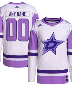 Dallas Stars Adidas Hockey Fights Cancer Primegreen Authentic Custom Jersey - White/purple Custom Jerseys Nhl