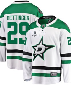 Dallas Stars Jake Oettinger 29 Away 2022 Stanley Cup Playoffs Breakaway Men Jersey - White