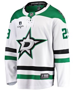 Dallas Stars Jake Oettinger 29 Away 2022 Stanley Cup Playoffs Breakaway Men Jersey - White