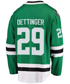 Dallas Stars Jake Oettinger 29 Home 2022 Stanley Cup Playoffs Breakaway Men Jersey - Green