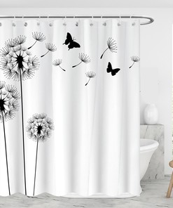 Dandelion Butterfly Art Printed Shower Curtain for Colorful Bathroom Decor