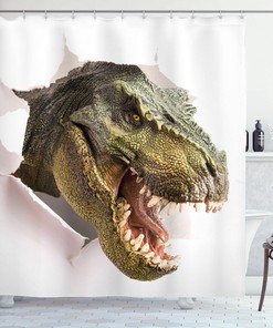 Dangerous Dinosaur Breaking the Wall Shower Curtain, Cloth Bathroom Decor