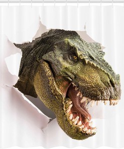 Dangerous Dinosaur Breaking the Wall Shower Curtain, Cloth Bathroom Decor
