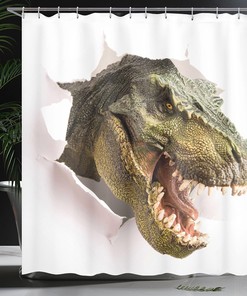 Dangerous Dinosaur Breaking the Wall Shower Curtain, Cloth Bathroom Decor