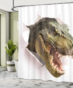 Dangerous Dinosaur Breaking the Wall Shower Curtain, Cloth Bathroom Decor