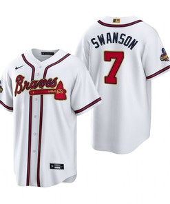 Dansby Swanson 7 Jersey, Atlanta Braves White 2022-23 Gold Program Jersey