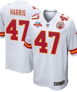 Darius Harris 47 Kansas City Chiefs Super Bowl LVII Champions 3 Stars Men Game Jersey - White