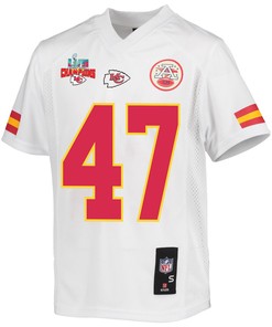 Darius Harris 47 Kansas City Chiefs Super Bowl LVII Champions 3 Stars Youth Game Jersey - White
