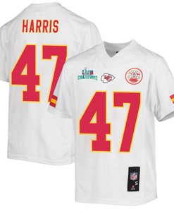Darius Harris 47 Kansas City Chiefs Super Bowl LVII Champions Youth Game Jersey - White
