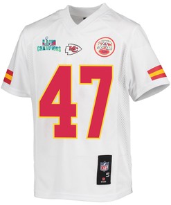 Darius Harris 47 Kansas City Chiefs Super Bowl LVII Champions Youth Game Jersey - White
