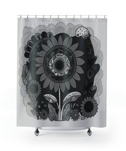 Dark Cottage Sunflower Boho Shower Curtain - Floral Print in Boho Style 