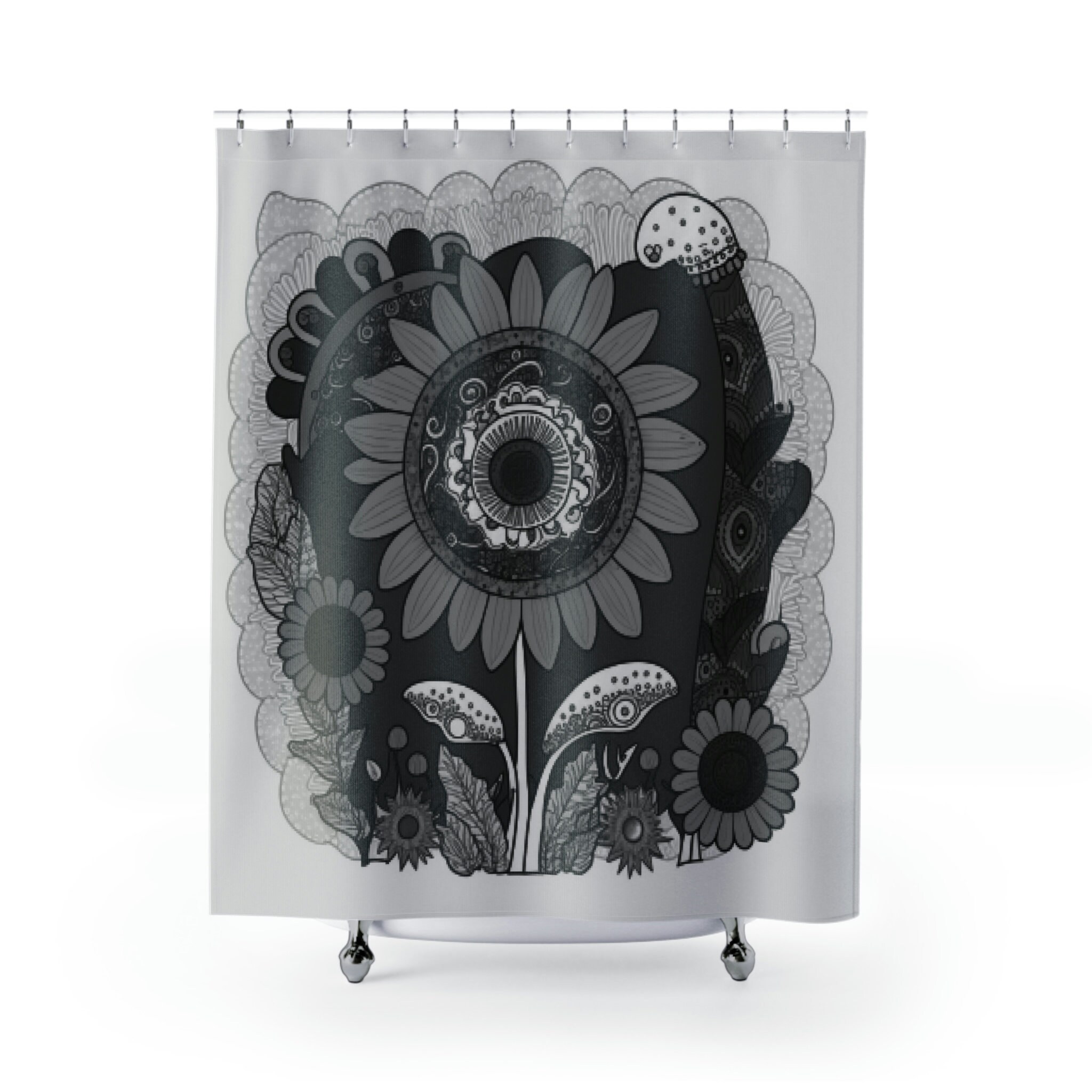 Dark Cottage Sunflower Boho Shower Curtain - Floral Print in Boho Style
