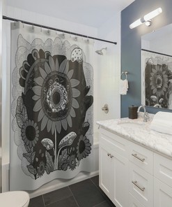 Dark Cottage Sunflower Boho Shower Curtain - Floral Print in Boho Style