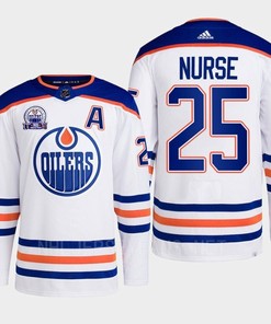 Darnell Nurse 25 Edmonton Oilers White Jersey 2022 Lee Ryan Hall Of Fame Patch Away