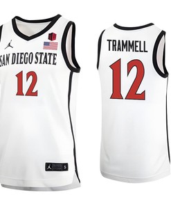 Darrion Trammell 12 San Diego State Aztecs 2023 Basketball Jersey MW Logo- Men White