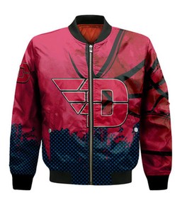Dayton Flyers Bomber Jacket Basketball Net Grunge Pattern- NCAA