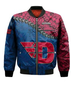 Dayton Flyers Bomber Jacket Grunge Polynesian Tattoo- NCAA