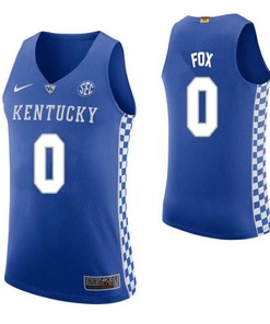 DeAaron Fox 0 Kentucky Wildcats Elite Basketball Home Men Jersey - Blue