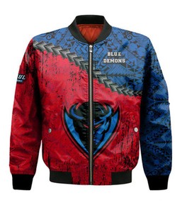 DePaul Blue Demons Bomber Jacket Grunge Polynesian Tattoo- NCAA