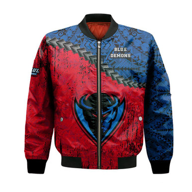 DePaul Blue Demons Bomber Jacket Grunge Polynesian Tattoo- NCAA