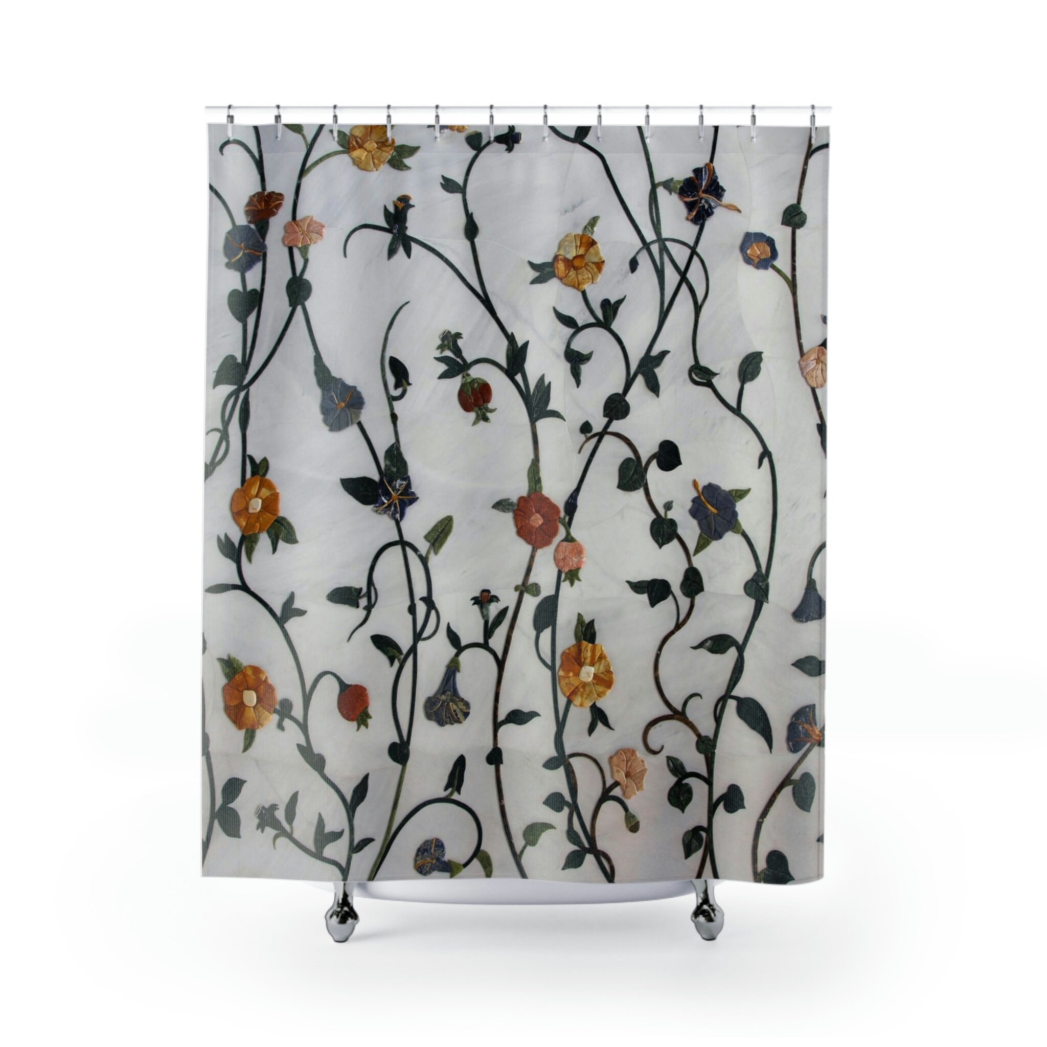 Decorative Boho Flower Shower Curtain with Unique Spring Botanical Design - Bathroom Decor