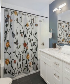 Decorative Boho Flower Shower Curtain with Unique Spring Botanical Design - Bathroom Decor