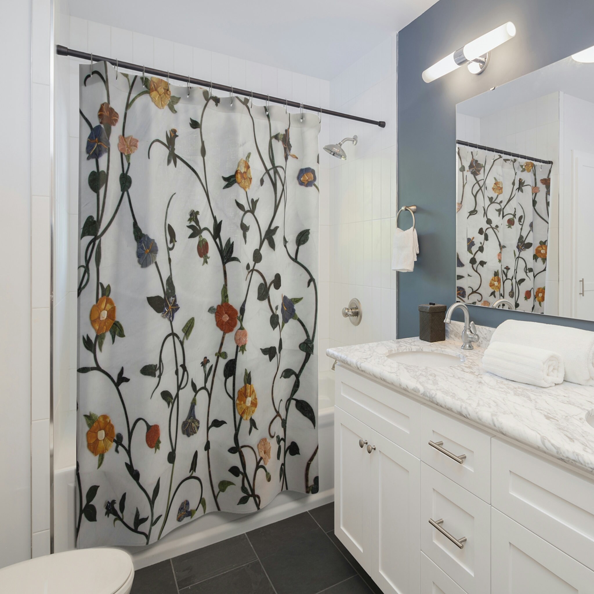 Decorative Boho Flower Shower Curtain with Unique Spring Botanical Design - Bathroom Decor