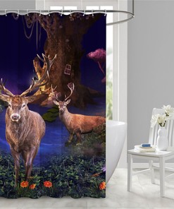 Deer Elk Animal Grass Print Shower Curtain for a Hunting Bathroom Decor