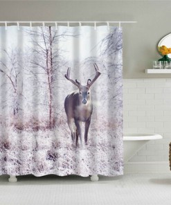Deer Elk Grassland Tree Animal Print Shower Curtain for a Tree-Loving Bathroom